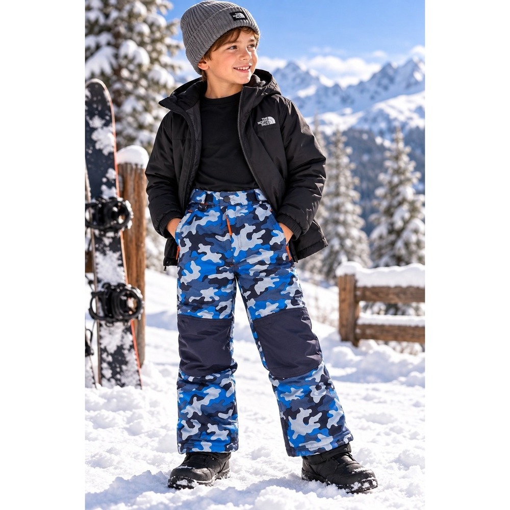 Amazon Essentials Kids Snow Pants Size S 6-7 Blue Camo Insulated NWOT